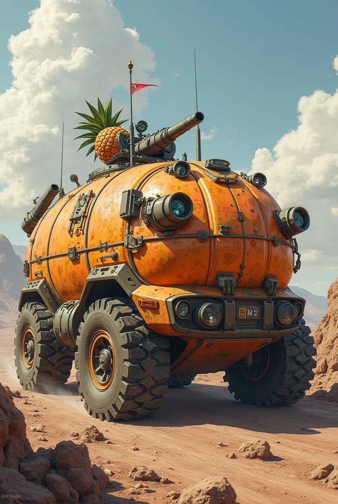 Armored car organized by fruit，There are turrets，There are artillery，There is a machine gun。