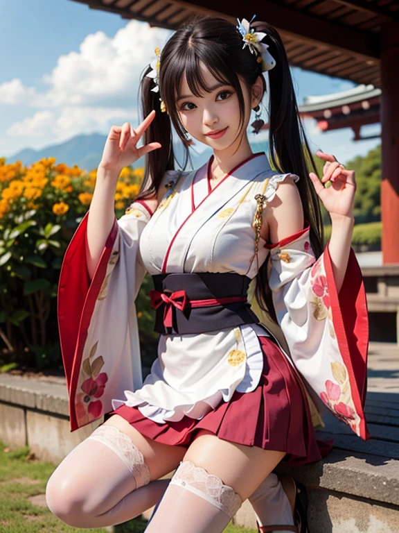 Highest quality,Realistic,masterpiece,detailed,High resolution,Cute 、High resolution、High resolution、in 8K、RAWphotographgraphy、Highest quality、masterpiece、,(masterpiece),(best quality),hyper detailed,realistic,perfect anatomy,perfect face, sexy,seductive,1girl,japanese,geisha,long hair,bare shoulders,kimono,white_thighhighs, sitting,holding,swing,wind,in spring, ((Riding on a swing))、((Looking up from below)).、falling petals,cherry blossoms,(looking_at_viewer),dynamic_angle, Quality underwear,(((Her legs are wide open)))、((Wet crotch)),(((See-through underwear)))
