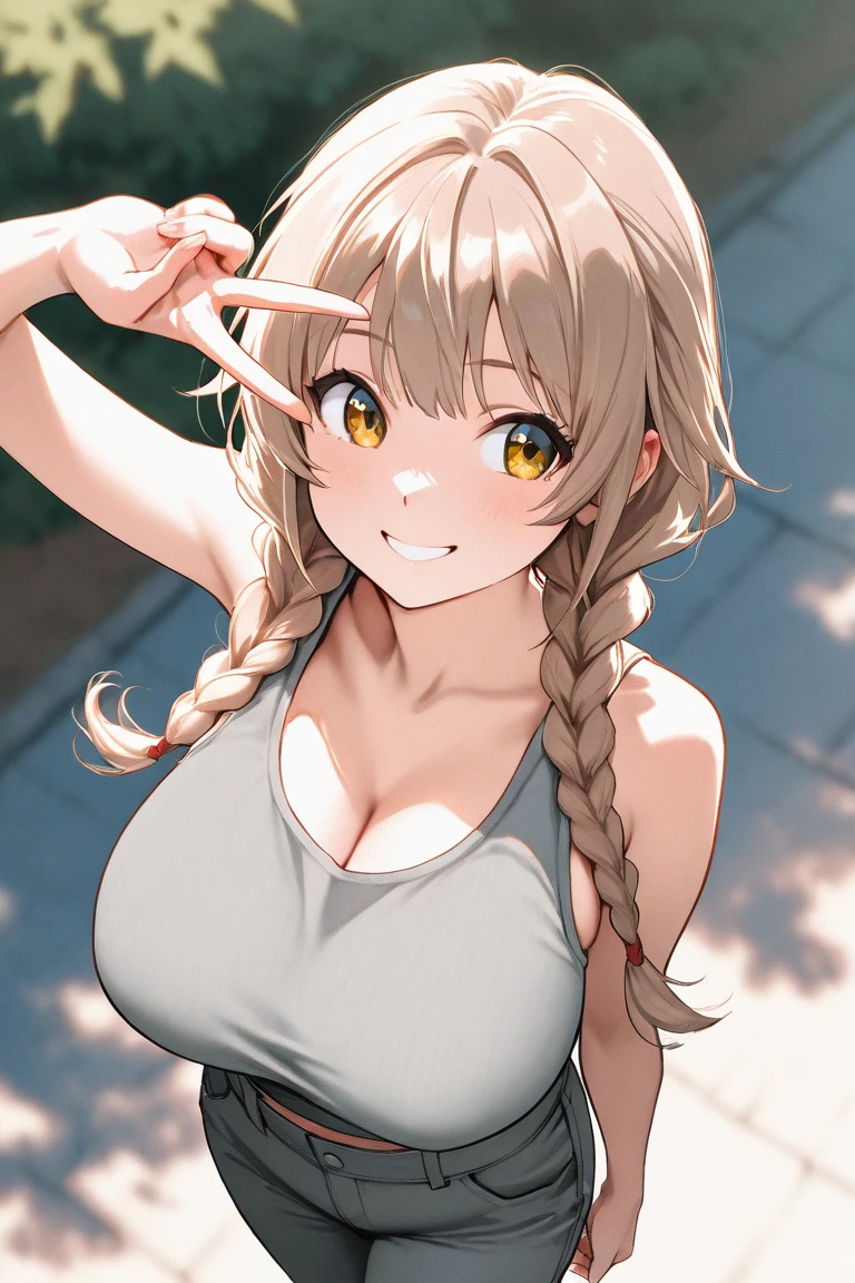 Mature Japanese Woman、short hair、ponytail、(((Light blonde:1.2)))、(((Gal)))、金髪Gal、Sunburned skin、(((big breasts:1.1)))、sexy、Red cheeks、big breastsが見える、Sweaty、living、40 years old、Mature Woman、Married Woman、wedding ring、Cleavage、garden、gardenで草刈り、I can see your pants、Shorts&T-Shirts、(((nsfw)))、gardenでセックス