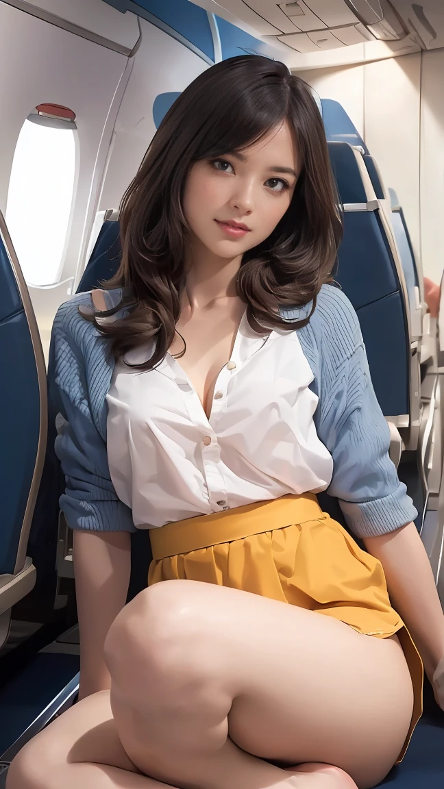 (8K high image quality), (top-quality), (RAW image quality),(masutepiece:1.2), (Realistic), (Photorealistic:1.37), ,largeeyes,long eyelasher,(Live-action realistic style),Photorealistic light and shadow,Clear facial features,,Fair skin, ),(The Ultimate Face,Extraordinary beauty),Best portraits, 1-girl,Beautiful detailed eyes,highlydetailed skin,(Beautiful face with double eyelids), (Realism: 1.4),((fullbody image)) ,delicate and beautiful face,,Women around 30 years old,(Beautiful Face 1.4),straight hair length,,(lipsticks,Lame around the eyes,earring beautiful),((Shot on an airplane)),(Stewardess uniform,)),,(Stewardess in uniform),,(3/4 Length),Shoot head-on,,Close-range shooting,,(((Show your audience your best smile))),((sit with your legs apart on an airplane seat,Open your legs and show me your pure white panties........)),The navel is visible,Navel exposure,(((Always face the viewer))),(Please face the viewer and spread your legs apart........),(Bra and cleavage are slightly exposed),My legs are wide open,(Please open your legs wide for the camera),((Please open your legs wide and show me your crotch......)),Wear a light blue skirt