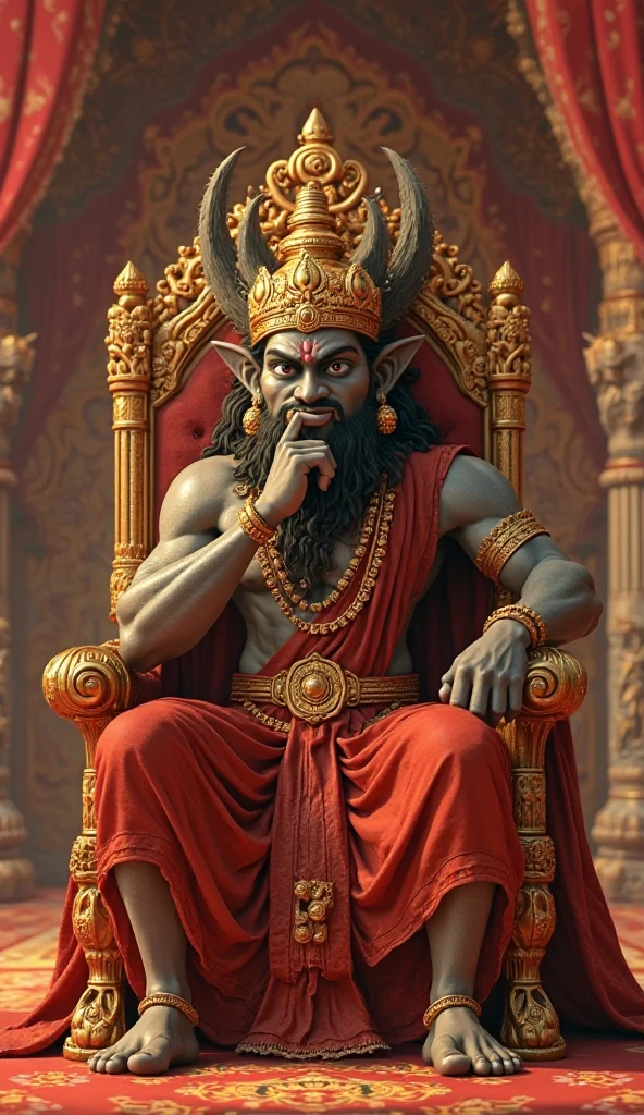 Yama dharma raju sitting ina monster chair with buffalo and gadha in 16:9

