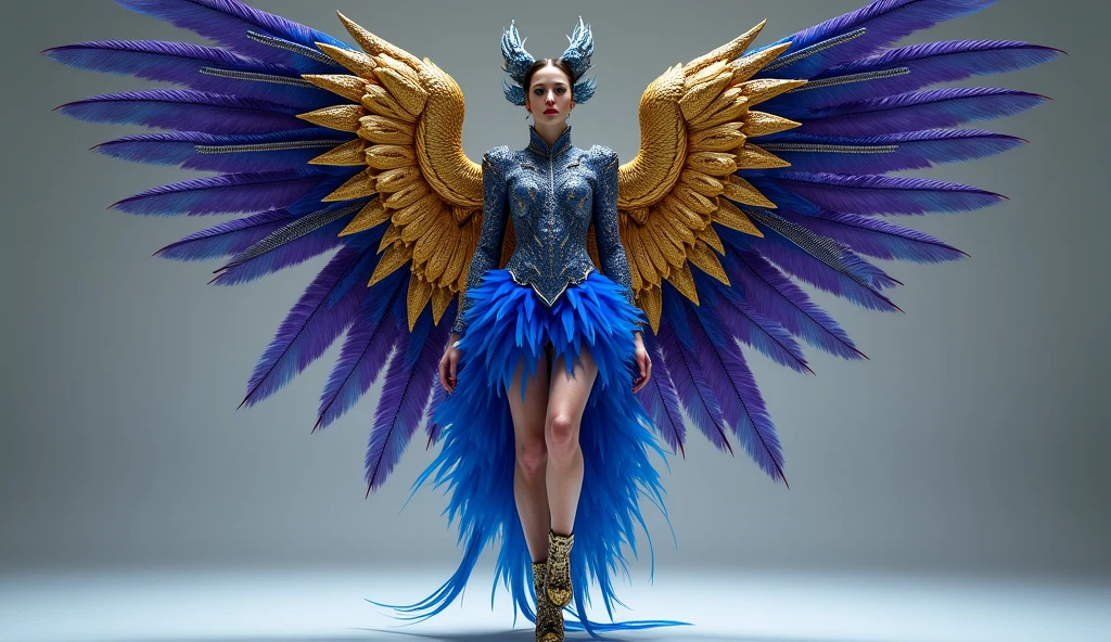 Ultra Photo of Lady Gaga with black wings spinel on dress with tourmaline diamond kunzite sparks, 16K texture, robotic and extravagant dress and strange hairstyle, 16k picture, haute couture, flashes, high image quality, extravagant and bright dress, realistic face and body, tattoos, 16k body and face, dramatic poses, UHD HDR DSLR