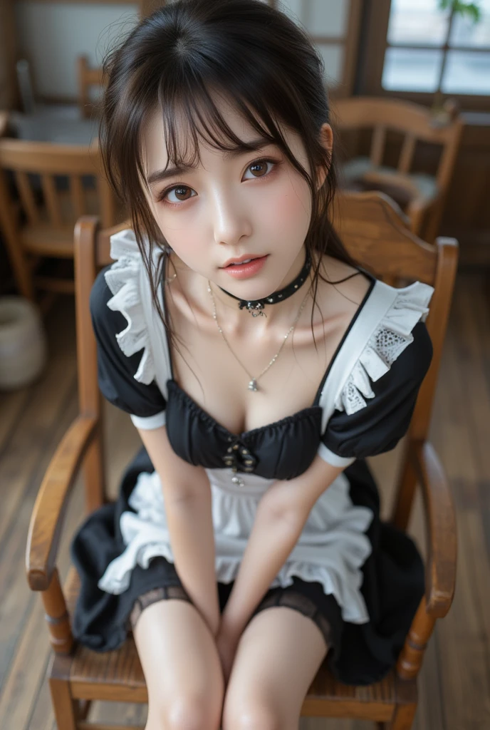 (skirtlift:1.8), (masterpiece, best quality, pretty face, close up face, zettai ryouiki, thighs, looking at viewer:1.4), beautiful girl, gardeniass, 8k, EF 50mm, official art, raw photo, absurdres, from below, standing, (black thighhighs, maid, maid headdress, short sleeves, frills, choker, maid apron, puffy sleeves, wrist cuffs, grab skirt, self lift:1.3), downcast, tearfilled eyes, (sad, angry:0.5), slender, small waist, thin arms, large breasts, bedroom, facelight, soft lighting, warm color, film grain, chromatic aberration, sharp focus, natural, candid, extremely detailed eyes and face, (dark background, bokeh, blurred background, white pantie:1.2)