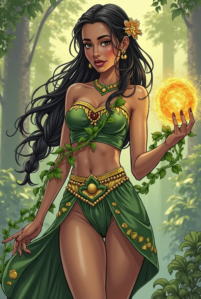 Title: Colossus of Fertile Land and RenewalAttributes: Terramor is the goddess of the earth, fertility and renewal. Represents strength, stability and the ability to be reborn.Physical appearance: A robust and powerful figure made of rock and earth, with vegetation growing on its body. Her eyes are bright emeralds.Symbols: The tree, the mountain, the deer.