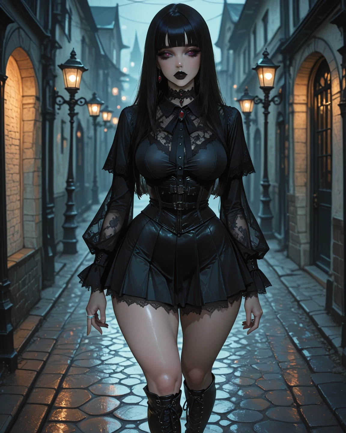 there is a woman in a black dress walking down a path, succubus in tight short dress, succubus | medieval, dark fae, tiefling, lovely dark autumn princess, dark witch character, fashionable dark witch, gothic maiden of the dark, succubus in sundress portrait, dark fantasy style, alluring tiefling druid, dark elf princess