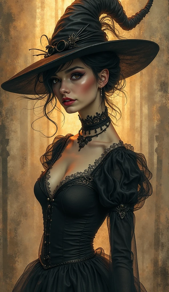 Oil painting of Sexy slim victorian gothic lady, big boobs, deep cleveage, sensual