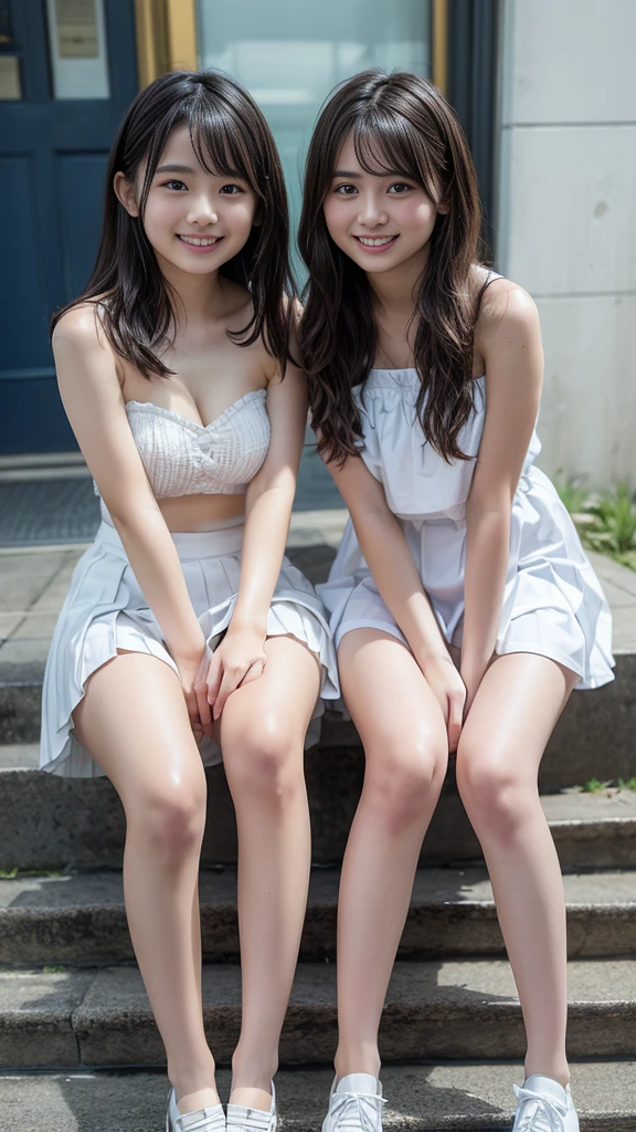 (((Big Breasts:1.52)))、((Viewing angle from below、Highest quality、masterpiece、32k、Every detail))、Descend the outdoor stairs、commute、Systemic symptoms、Very loose camisole、Pleated skirt、(((A strong wind blows my hair and skirt away:1.62)))、((Shoulder strap can be worn diagonally:1.83))((Extremely precise and accurate anatomy:1.0)), (photo Realistic:1.4), (hyper Realistic:1.4), (Highest qualityのRealisticな肌の質感:1.4), (Improvement of quality:1.4), (Enhances the beauty of skin texture:1.1), Clean and glowing skin, mesh, thin:1.2, (Realistic:1.3), Realisticなライティング, (Smoother lighting:1.05), (Improving the quality of cinema lighting:0.9), Backlight, A gentle light on your face, Ray Tracing, (Bright light:1.2), 32k, One Japanese woman, fine grain, Detailed face, (Film Grain:1.1),(Accentuates body lines:1.1), High resolution, Natural look, Kind eyes, Improves hair quality, Delicate light and shadow, 、One Girl, alone、(((mini skirt, No underwear:1.22)))、Big Breasts、barefoot, High heels
