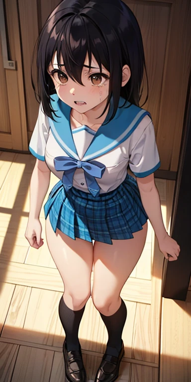 ((Highest quality)), ((masterpiece)), (detailed), One girl, sexy, (), Japanese, naked、Small breasts、Budding breasts、(Lori)、Growing pubic hair、whole body、eveningの教室、evening、Are standing、Spread your legs、Sailor uniform half-removed、Child&#39;s chest、Child&#39;s pussy、