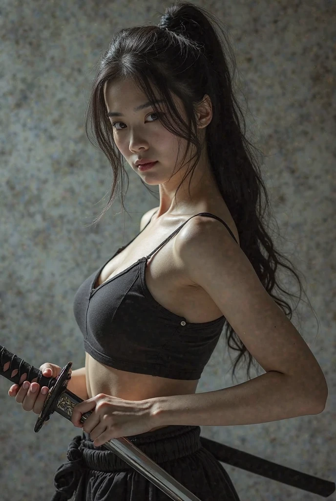 1 girl、fencing、14years、Kojiri、smallunderboob、Medium Hair、slim figure、Fluid movement、A look of victorious jubilation、Expresses the brilliant movement of fencing、Blur the background