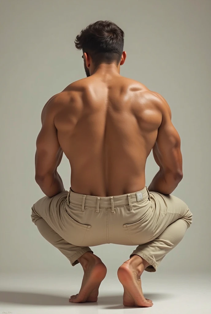 um homem, pants, bare-legged, fundo branco
