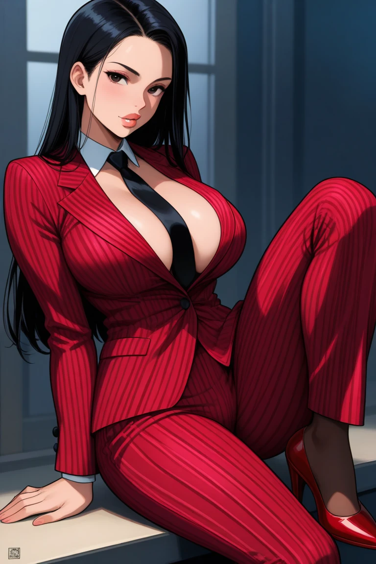 (masterpiece,highest quality,超A high resolution),prety jaoanese woman (((Very beautiful 35 year old girl))),(shibari, tied with satin fabric,arms behind back:1.4), (hands on back),long pony tail hair, pretty woman, a woman in the red mermaid long train skirt,the skirt is very long, full body, wear sexy blazer, wear sexy blouse, wear glasses,long satin, flowy dramatic long skirt,body height 165, random pose, in office room,wear high heels, masterpice (Shiny long train dress mermaid-style long skirt