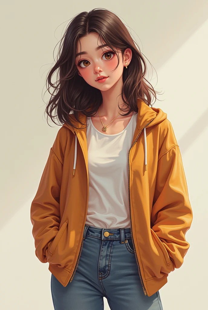 generate another of the same girl above with different outfit