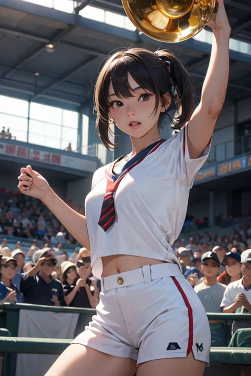 (((top-quality)), ((masterpiece)), Pitch Resuit、Adult Woman、Sobbing tears、-through、knee high white、pantyshot、(cum in vaginas:1.3)、cum in mouth.、uterus、urethra、Large crowds、Stadium、Attention、 Lift Skirt、 One Piece Dress 、underboob, Wet_Clothes 、, (shiny skins, perspired:1.2),、 Large crowds, black hair, Brown-eyed,,,,depth of view,The eyes are delicate,Sharp pupils,,、A slender、(thick、Rabbit ears