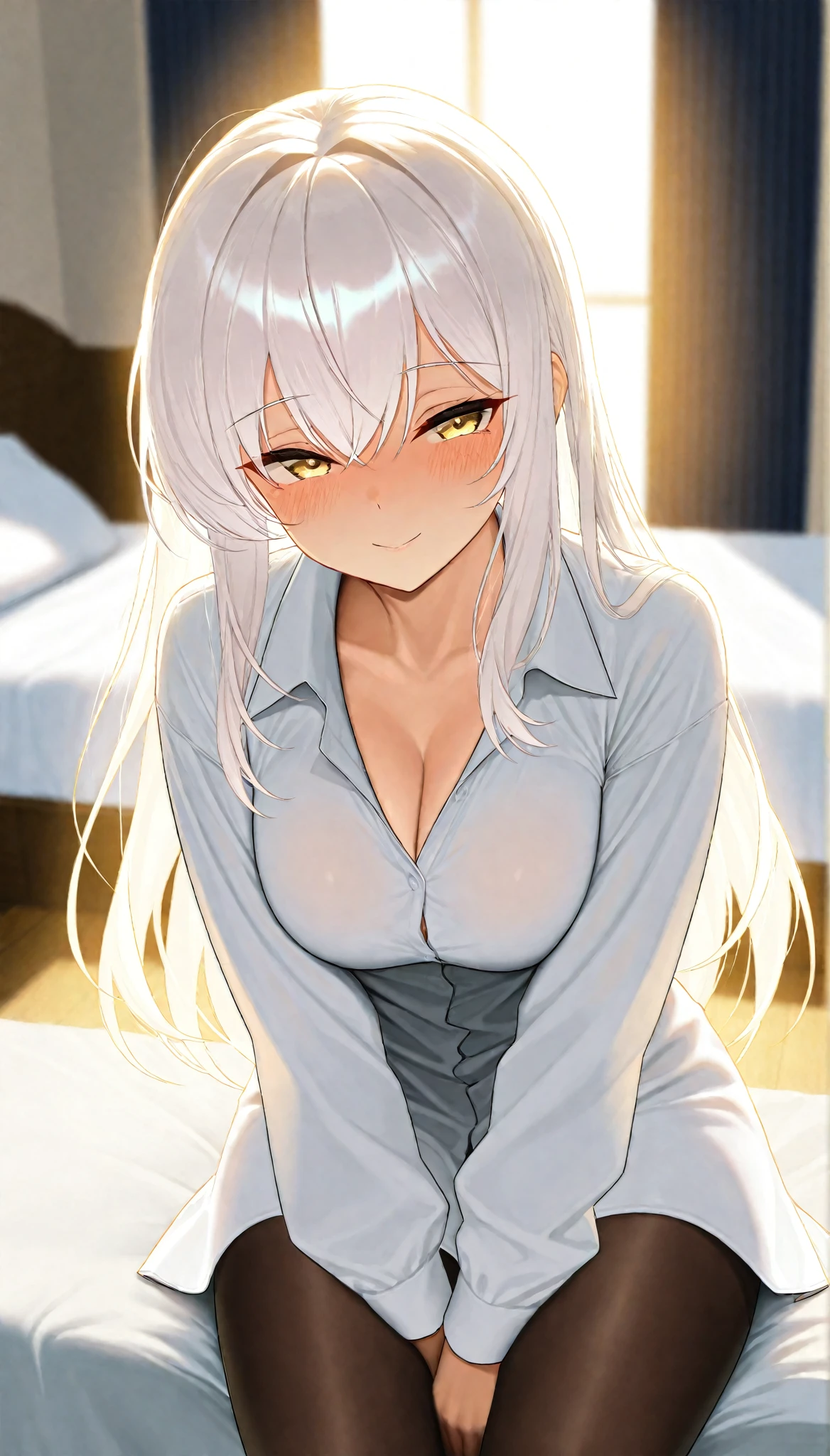 ((masterpiece)), (Highest quality), (Simple style), Silver-white hair, hyper-long, red eyes, string panties, unbuttoned kimono