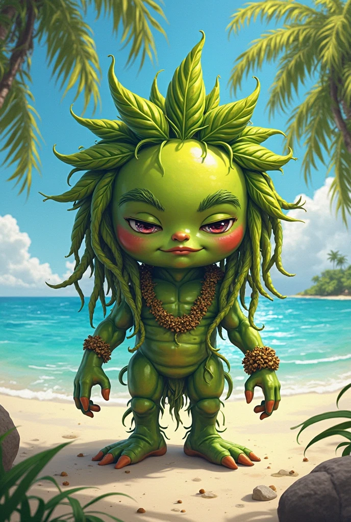 Green ddler anime girl in a swimsuit bend over