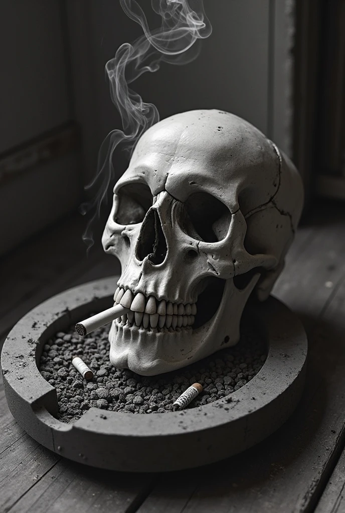 Smoking skeleton coming out of circular window like 3d 