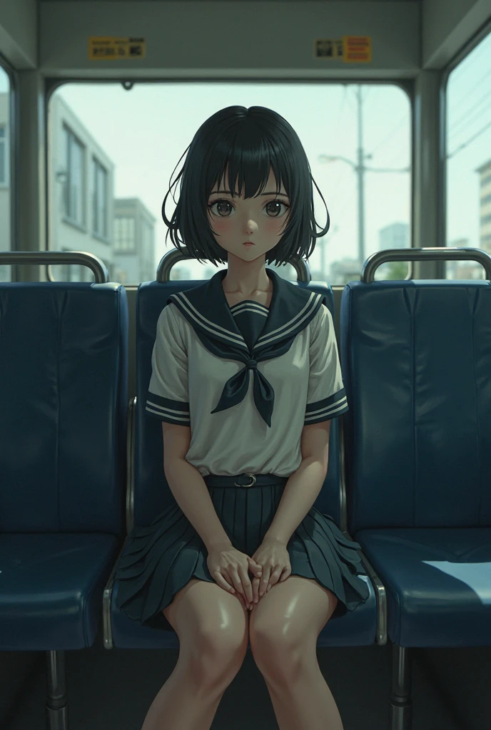 High-definition images, atmospheric perspective, 8K, Super detailed, Accurate, highest quality,
1 girl, alone, chest, looking at the viewer, (look at the audience,:1.5),
brown hair, brown eyes, parted lips, smile slightly、underwear, panties, (japanese school uniform),
(navy blue mini skirt), (sit on a train seat:1.5), (spread your legs to the side:1.4)、underwear, panties, parted lips,
lips, (navy blue skirt), full body shot, (((spread your legs, crossed arms))), showing sexy 、(whiteの panties:1.5), realistic ,
(white, collared shirt, ribbon tie),
(Do not expose your upper body:1.5),((Ceiling from below:1.2))、((from below:1.38))、
(turn your body toward the viewer:1.5) , (from below, look up:1.5), ((15 year old Japanese girl, short bob))