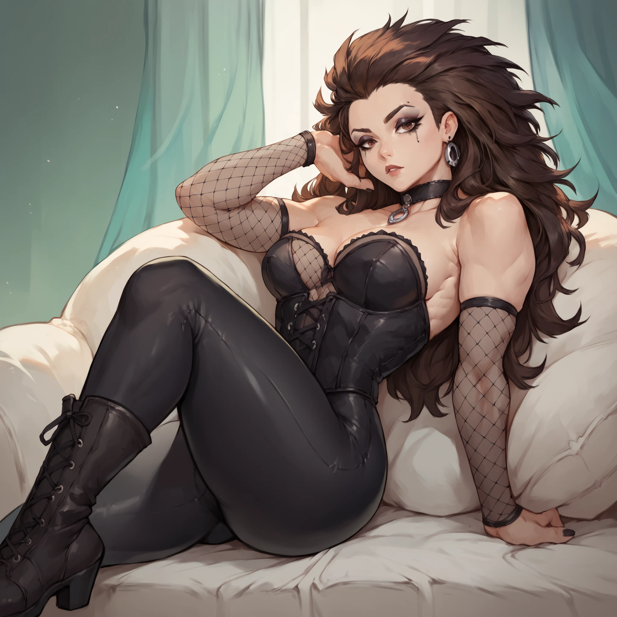 {Leopard print swimsuit}、Slender Beautiful Girl、2men、high picture quality、best qualiy、detail、Does not blush cheeks、knee high、a-pose、gloves、lie down、a bed、Full Body、complete fingers