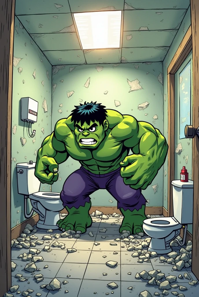 Giant strong orc holding a broom and cleaning the floor --auto