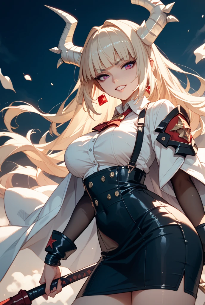((((1girl)))), pink hair, ahoge, (curly hair), ((very long hair)), ((half-closed eyes)), bear ears, (((fang))), ((((((dark skin)))))), (((large breasts))), ((brown eyes)), (thick thighs), ((thick lips)), (((wide hips))), (thighhighs), ((lace)), ((pink outfit)), ((sexy)), ((cleavage)), ((dynamic pose)),