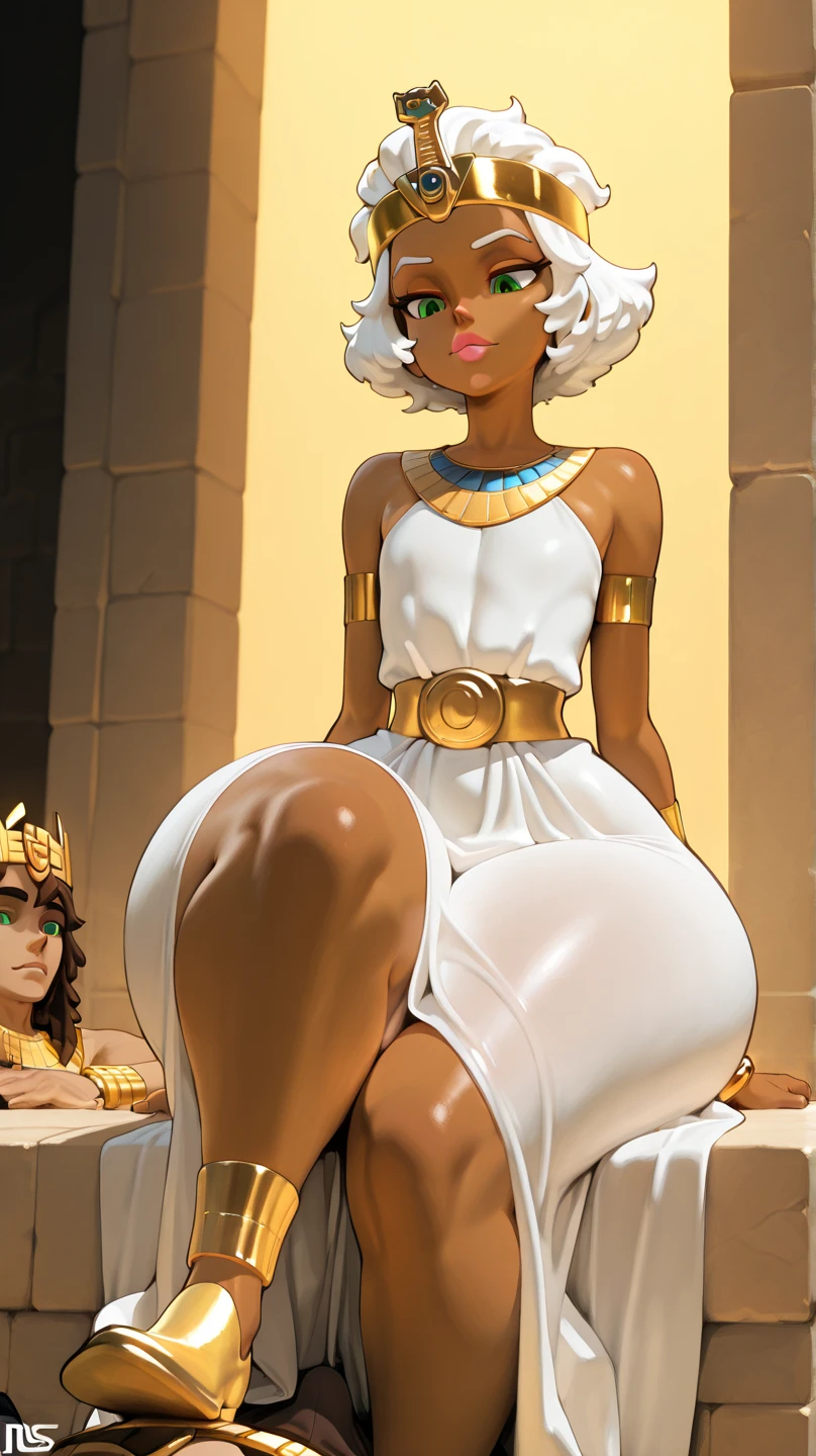 Uma linda gordura preta bonita,seios grandes +beautifull lips+afro braid:1.2) is in a room. she's sitting on the bed, Oeste
