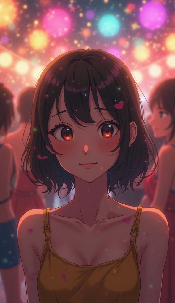 My Hero Academia, girl with dark brown hair and brown eyes in party clothes 