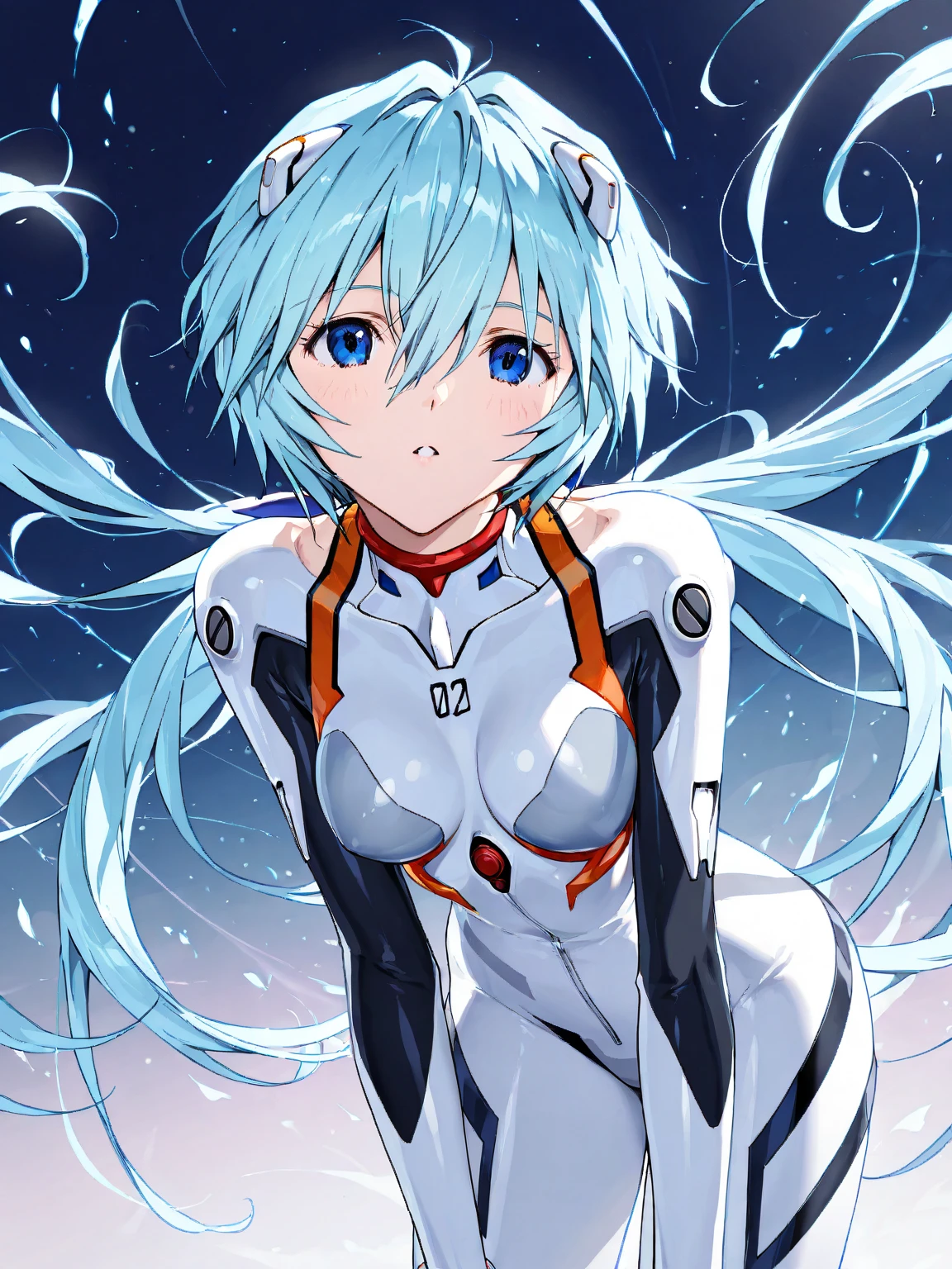 reiayanami, <lyco:reiayanami-lyco-nochekaiser:1>,
rei ayanami, blue hair, long hair, (red eyes:1.5), (small breast:1.2),
BREAK bodysuit, headgear, plugsuit, white bodysuit,
BREAK outdoors, space, sky, night, star \(sky\),
BREAK looking at viewer, (cowboy shot:1.5),
BREAK <lyco:GoodHands-beta2:1>, (masterpiece:1.2), best quality, high resolution, unity 8k wallpaper, (illustration:0.8), (beautiful detailed eyes:1.6), extremely detailed face, perfect lighting, extremely detailed CG, (perfect hands, perfect anatomy),