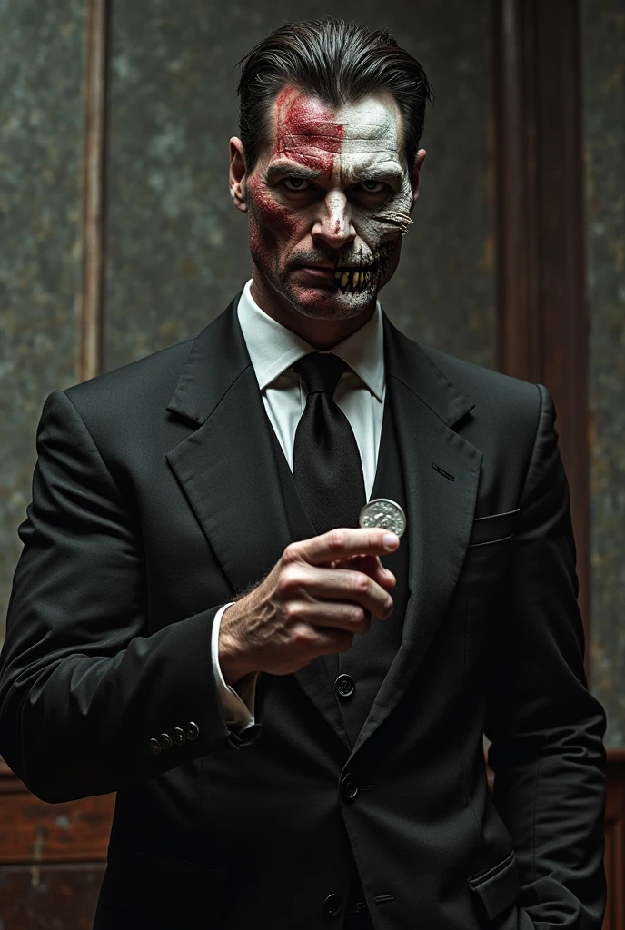 raw,highres, absurdres, high quality, A man with a chainsaw as a head, white clothing, (black tie:1.1), holding a cat, blood dripping on man, red splashes backdrop, highly texture,