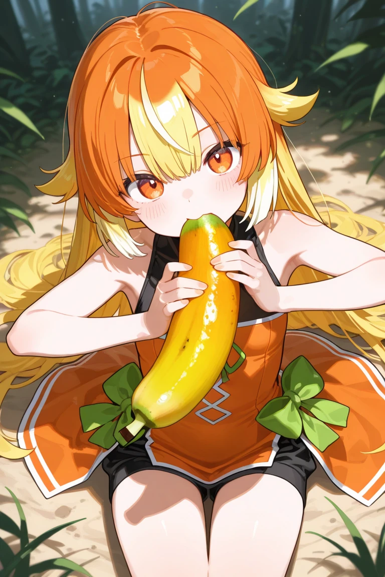 nsfw, bdsm, (masterpiece:1.4), (best quality:1.4), ((ultra detailed:1.3)), score_9, score_8_up, score_7_up, score_6_up, score_5_up, score_4_up, source_anime, looking at view, (dynamic pose:1.4), (dynamic angle),
BREAK, 1girl, solo, choker, fingerless gloves, bracelet, ring, (very ripped black turtleneck dress:1.2), (ripped red leggings:1.2), (chain lead), BREAK, (huge breasts), (smile:1.2), (spread legs), ((legs up)), pet-collar, vaginal, erect clitoris, arms behind head, erect nipples, open mouth, nose blush, pregnant, (slave style),
BREAK, bondage, (breasts restrained:1.4), (shibari:1.6), masturbation, (long white radish and large Bitter melon inserted into vaginal:1.6), (inserting long white radish and large Bitter melon into vaginal), many large corn around, (multiple large Bitter melon insertion:1.4), BREAK, bukkake, (facial), (cum on breasts), (lot of cum),
BREAK, (outdoor, Vegetable Market), (radish, carrot, eggplant, cucumber, corn, watermelon), background details, AddXL, Lovebell-SDXL, Belldandy, brown hair, long ponytail, blue eyes,