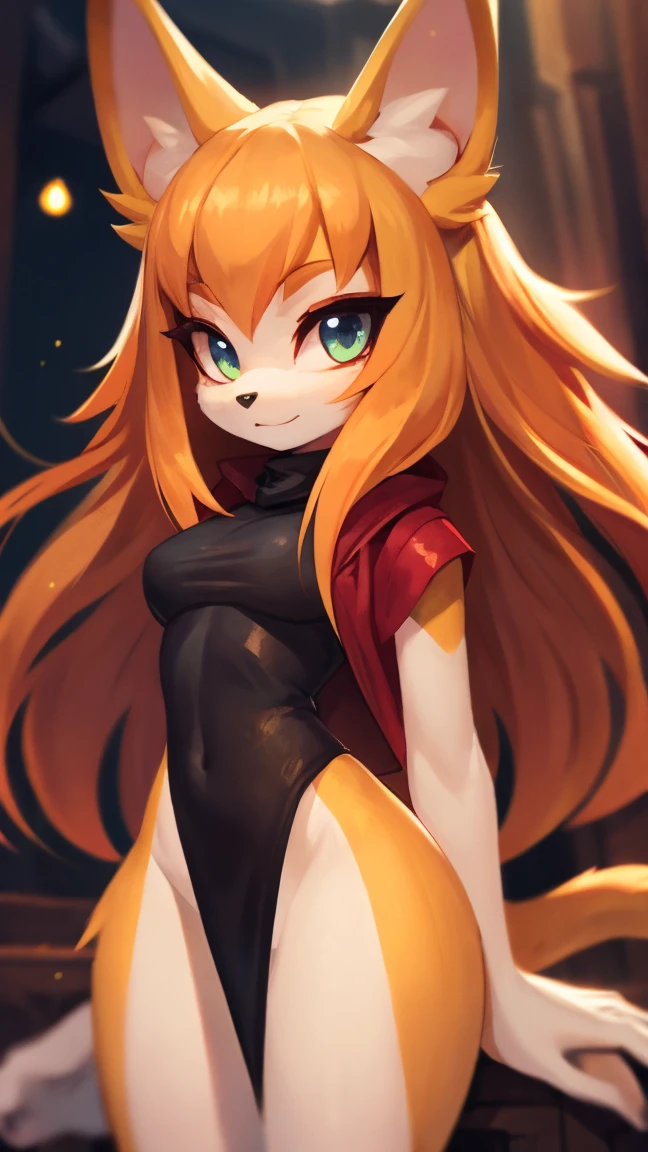 girl fox，hairy，furry，Golden fur，Golden yellow face fur,Long blonde hair，Eyes have light，Red eyes，Super cute face，Brown elements on fur，MIKO，Beautiful lights and shadows，Ambient light，Ultra-fine fur，Volumetric light，night,Clouds and stars in the sky,The sky outside is starry ,shooting stars,natural day light，smiled，Fluffy tail，color contact lenses ， Bright pupils