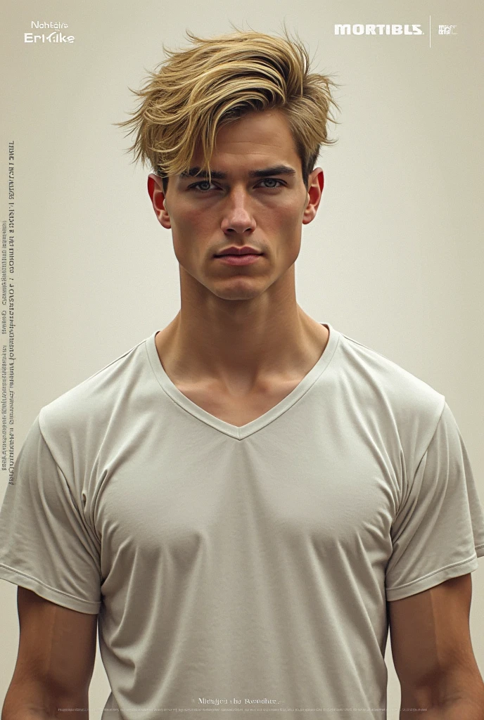white men, Handsome boy, Pretty Face, Delicate face, White skin, Blonde short hair, Angelic face, 18 years old, Simple background，blond，Red eyes，White shirt，muscle，Black suit pants