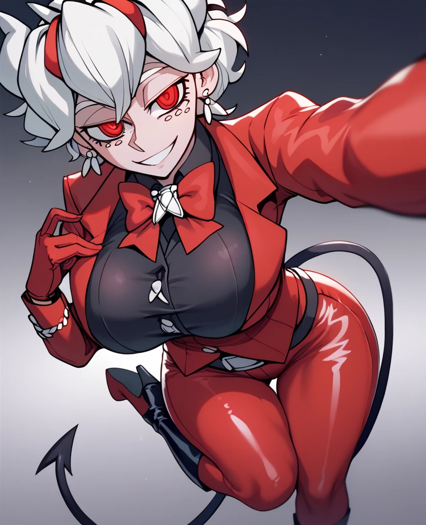 Rogue, Xtreme, short hair, large breasts, cowboy shot, red bodysuit, jacket, parted lips, glasses, lips, makeup, sunglasses, lipstick, red lips, tinted eyewear