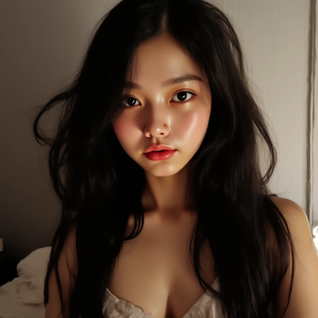 Beautiful asian girl with red lips, Her eyes shone like dreamy stars, glowing eyes, beautiful and detailed eyes, RAW photo,(high detailed skin:1), (realistic, photo-realistic:1.37), ultra high res, professional lighting , 8k uhd, dslr , high quality, film grain, Fujifilm XT3, RAW photo,, RAW photo,(high detailed skin:1), (realistic, photo-realistic:1.37), ultra high res, professional lighting , 8k uhd, dslr , high quality, film grain, Fujifilm XT3, RAW photo,