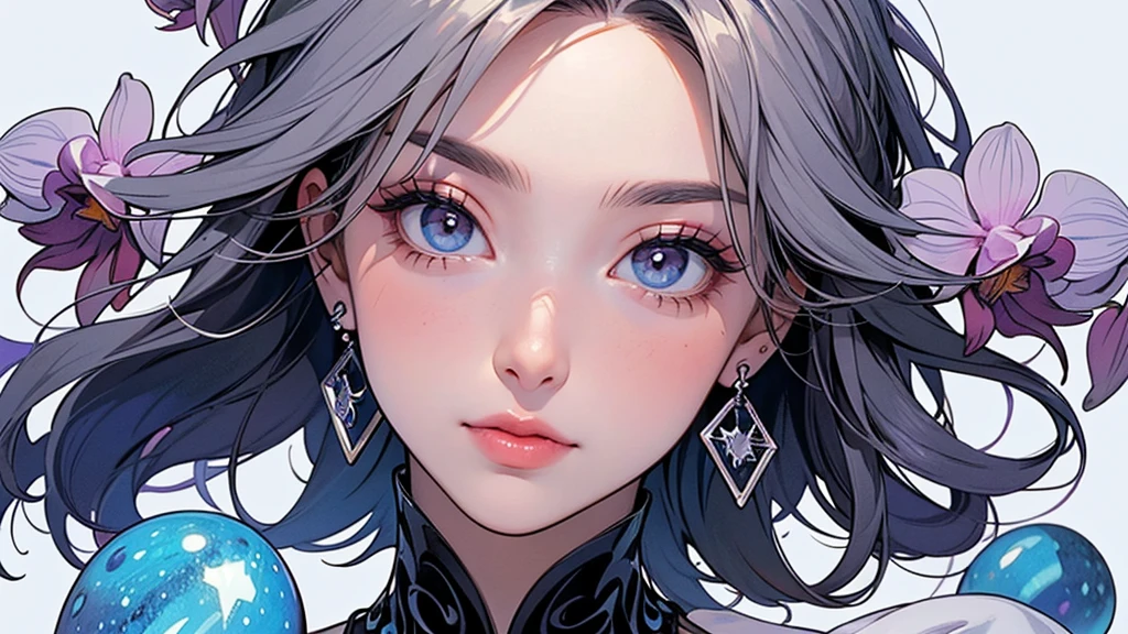 multicolored eyes, multicolored hair, glowing eyes, bright pupils, facial mark,(((masterpiece))), (((best quality))), ((ultra-detailed)), (illustration), ((concept art)), (detailed light),((an extremely delicate and beautiful)), (beautiful detailed eyes), (((1male))), (((face focus, closeup shot))), ((shinning glitters)), (((glitter for pupils))), ((looking to the side)), (excited), (((hands on face))), ((short neon braids, thick curly hair)), ((enamored)), ((in delusion)), blur blue background, scenery, Dark Fantasy,((detailed hairs)),