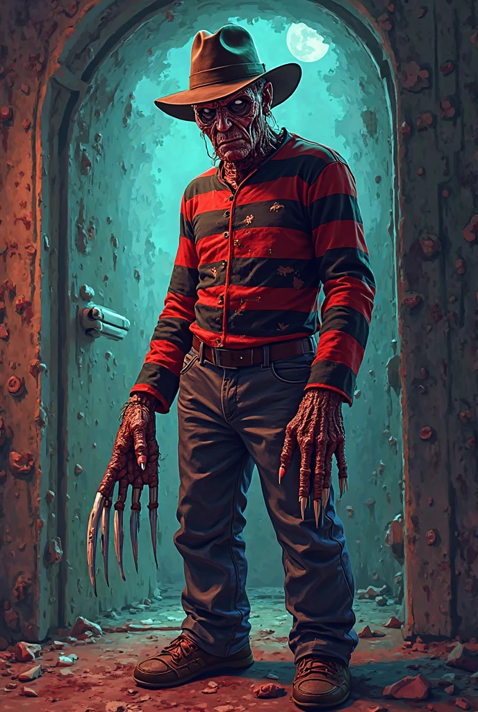Visualize an artwork of horror icon FREDDY KRUEGER