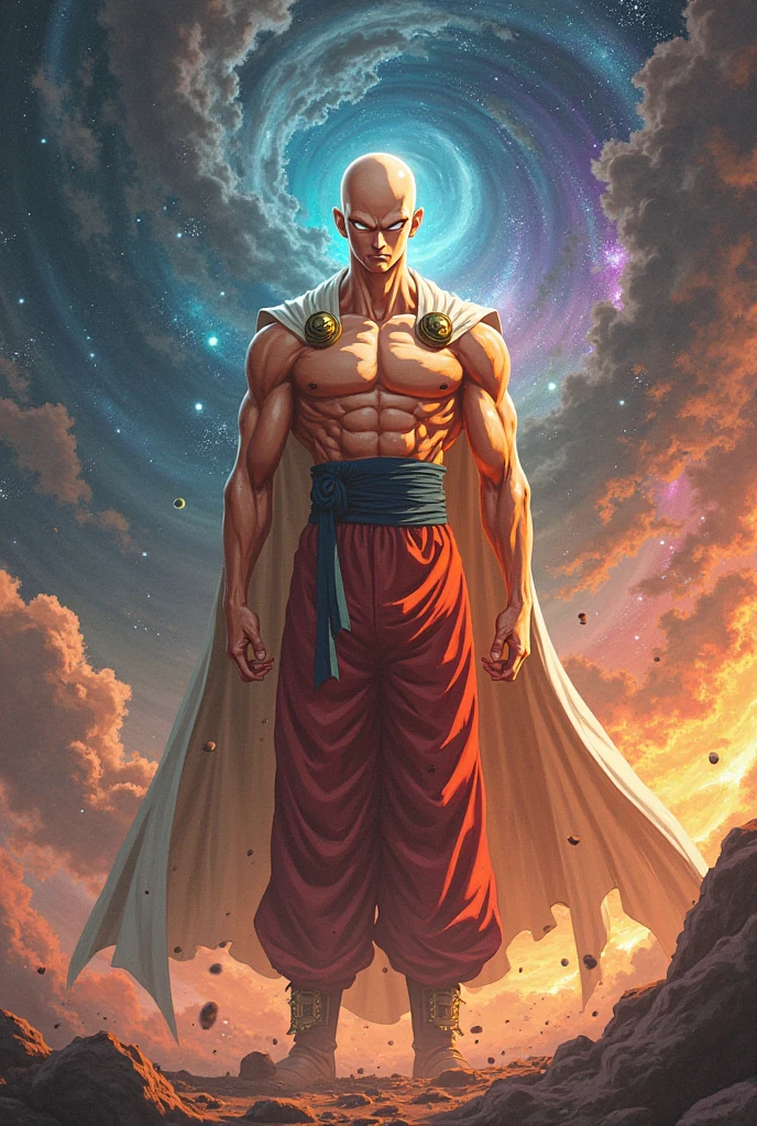 Generates an image of Saitama after crashing into a mountain 