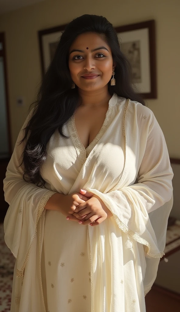 Day scene, full body photo of a plus sized  indian woman , teeths visibly laughing face, face, top view, (Masterpiece, Best Quality, High Resolution), bedroom Background, (cum Splash on her face , cum Splash on her face and breasts, Splash of cum on face, cum Splash on her blouse, cum Splash on her eys), hour glass body red lips, lightly makeup,ultra realistic, realistic, look at viewer (cinematic:1.3), intricate details,
