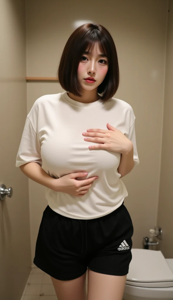 (((Shoulder-length hair:1.4))).((A classy white collared shirt、Standing photo、Medium Hair、服の上からでもわかるBig Breasts、Both hands are in front of the belly button、A photo of panties visible through a short polo shirt、Roll up your shirt with your hands、She is wearing a white polo shirt and luxurious white panties.、:1.4))、In the living room、Cream Hair Color、Her huge breasts are obvious even through her clothes...、Small earrings、Light brown hair color、:1.4))、Shiny Hair、Light beige hair color、Background Blur、Light brown hair、{{Cowgirl Shot}}、((Close-up shot from the waist up、Big Breasts:1.4))、Big Breasts、にっこりsmile、服からでも分かるBig Breasts、Cowboy Shot、素敵なsmile、((Revealing clothing))、Full body photo、ring、Tuck your hair behind one ear、Silver Necklace、smile、Caustics、Highly detailed photos、Big Breasts、Super no makeup、(8K、RAW Photos、Highest quality、masterpiece:1.2)、(Realistic、Realistic)、1 Girl、((Big Breastsショートヘア、Looking into the camera:1.4))、Hair blowing in the wind