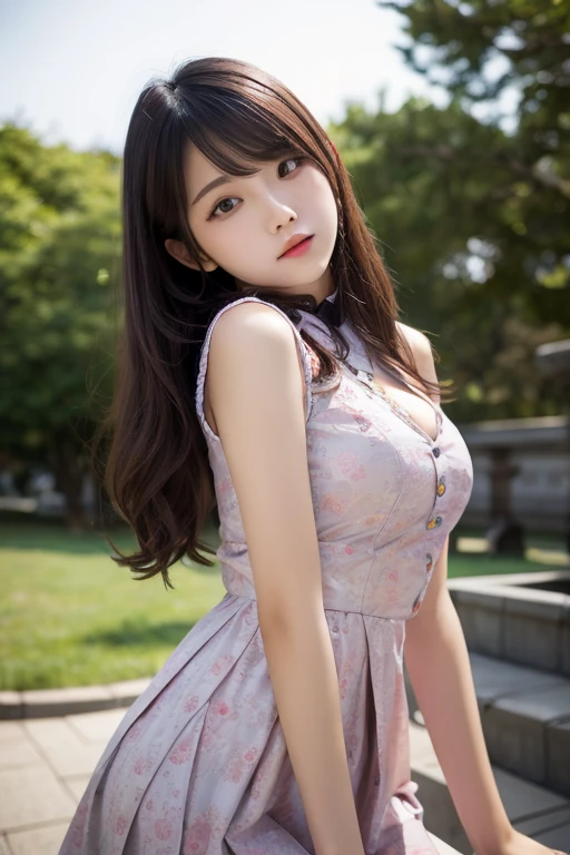 (1 woman、Japanese、20-year-old、Refreshing、clear、seems kind、stylish、attractive narrow eyes、Pitiful、Cute like an angel、cute、black eyes、idol,actress,big breasts),(big sagging breasts),(big breasts:1.4).(very cute)、(black hair),enchanting eyes、(in 8K、Live shooting、highest quality、masterpiece:1.2、optimal lighting)、(long hair),(masterpiece),(Gravure photography)(Photo taken by a professional photographer),(soft light),(real、Photoreal:1.37),break,{idol costumes, cute hair ornaments, earrings,(dress with a significant side slit)、(pink theme:1.4), (cheongsam top:1.2), sleeveless, frills, zettai ryouiki, stockings tights, , lace,red accent color,chinese style embroidery}, (portrait),,close up of face,angry