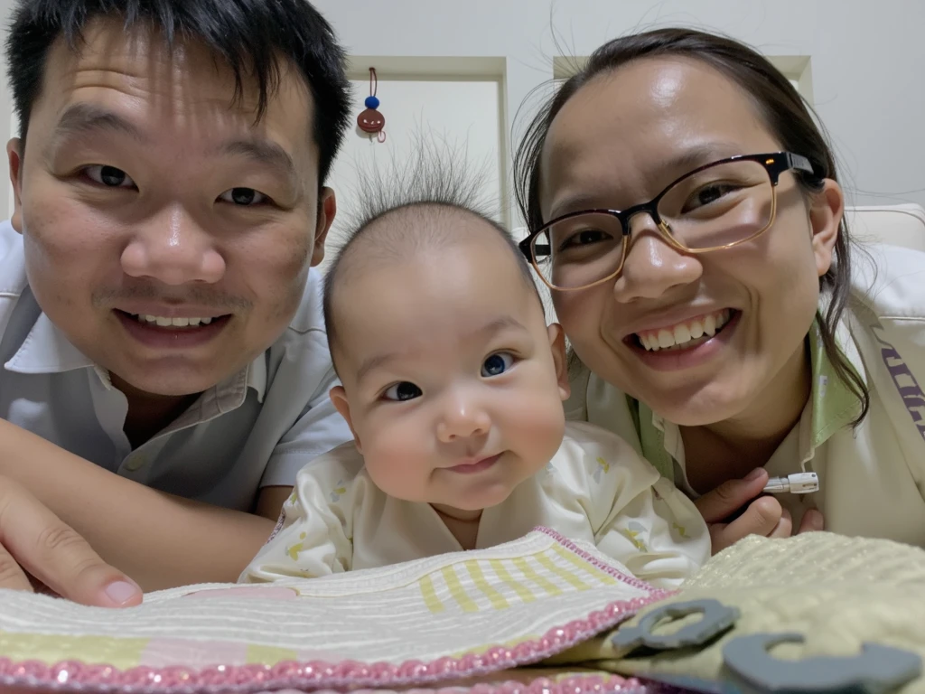 A baby girl laughs and listens to her daddy's story, HD, masterpiece