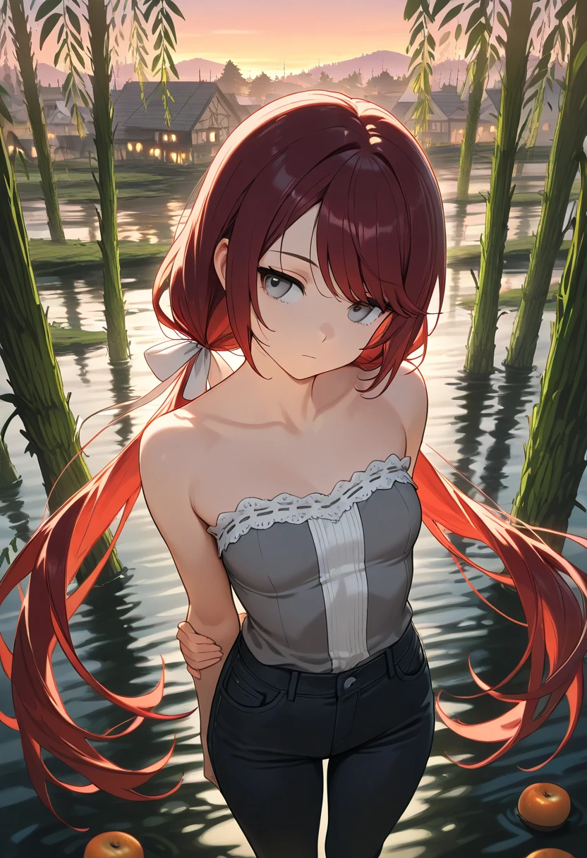 Gal、Upper Body、Delighted、Red hair、Around 25 years old、Anime style illustrations、In nature