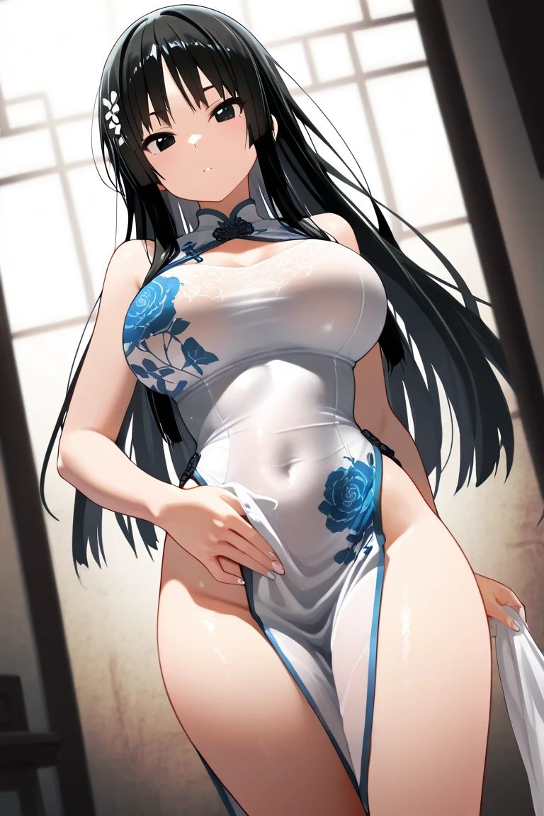 score_9, score_8_up, source_anime, solo, 1girl, dress, , young, ikuchan, black hair, black hair, oriental, Chinese dress, short dress, indoors, aftersex, cum drip, (regnation risk), ovum, nice hipussy, thick pubic, ponytail, partially dressed, money, open dress, disheveled,