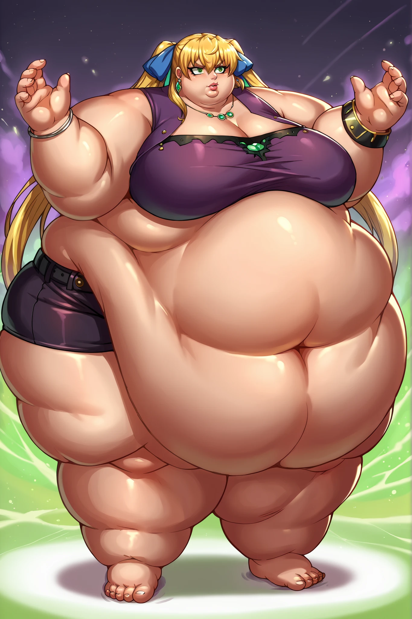 1 girl Style retro anime full body stand pose head on,gigantic breasts,large areolae,thick thighs,curvy,mature woman,muscular,cameltoe,huge nipples,wide hips,abs, belly, shinobu kocho