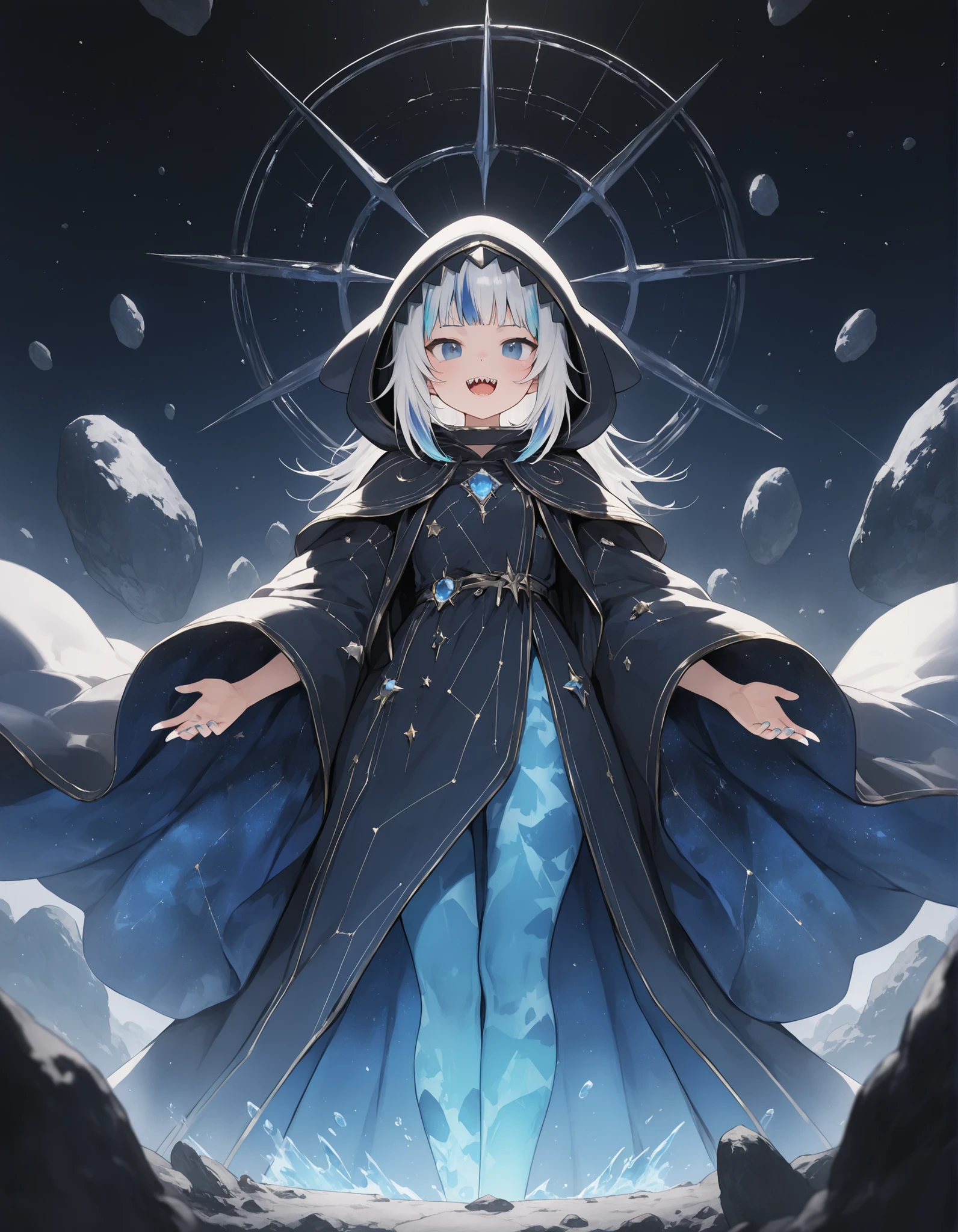 gawr gura,1girl,exo_robe, (stellar_map:1.2), multiple_arms, gemstone_skin, asteroid_throne

,masterpiece, best quality, newest, highres, absurdres,