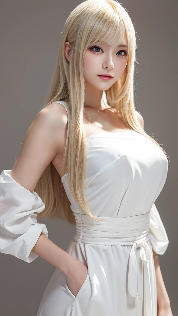 (((forehead、White Blonde Hair、Northern Europe、White people、beautiful girl、Blonde、White background、high school girl、Dress shirt、mini skirt、Jacket)))、table top, highest quality, figure, super detailed, finely, High resolution, 8k wallpaper, Perfect dynamic composition, detailed and beautiful eyes, Deco out,bionde, medium hair, big breasts, Natural color lip,white background, random cute poses,frill dress