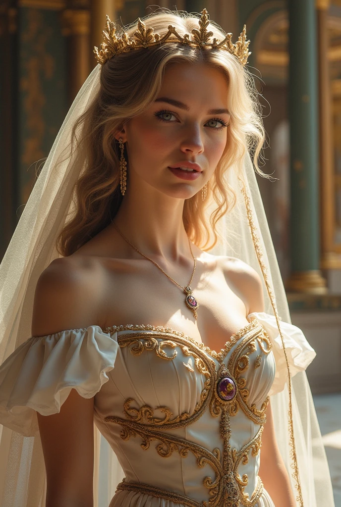 Create a stunningly beautiful and elegant woman named Cornelia. She has short, wavy dark-brown hair that frames her face with soft texture and volume. Her light brown eyes are warm, expressive, and full of depth, drawing you in with their gentle glow. Cornelia’s features are refined yet approachable, exuding confidence and grace. She is dressed in an outfit that complements her natural beauty—perhaps a flowing dress or modern chic attire—and the setting could be a serene outdoor environment like a golden-hour garden or a cozy urban café bathed in soft lighting. Capture her essence as someone who radiates charm, intelligence, and timeless allure