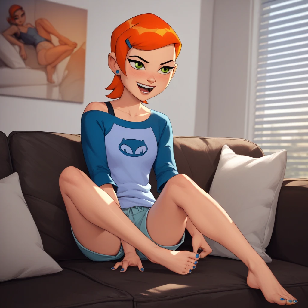 score_9, score_8_up, score_7_up,score_6_up, 3d, highly detailed, in bedroom , 1girl , solo, full body, moiraow2, moira (overwatch) , heterochromia, blushing, seductive smile, aroused, looking on viewer, cameltoe, girl lies on back, on bed, small breasts, nipples, nude body, purple thong, skinny, back view, ass, 1 boy around, boy erected penis, boy penis on girl ass, boy hands on girl hips, Shiny ass, fuck in pussy, vaginal, pussy juice, open mouth, tongue, side view,