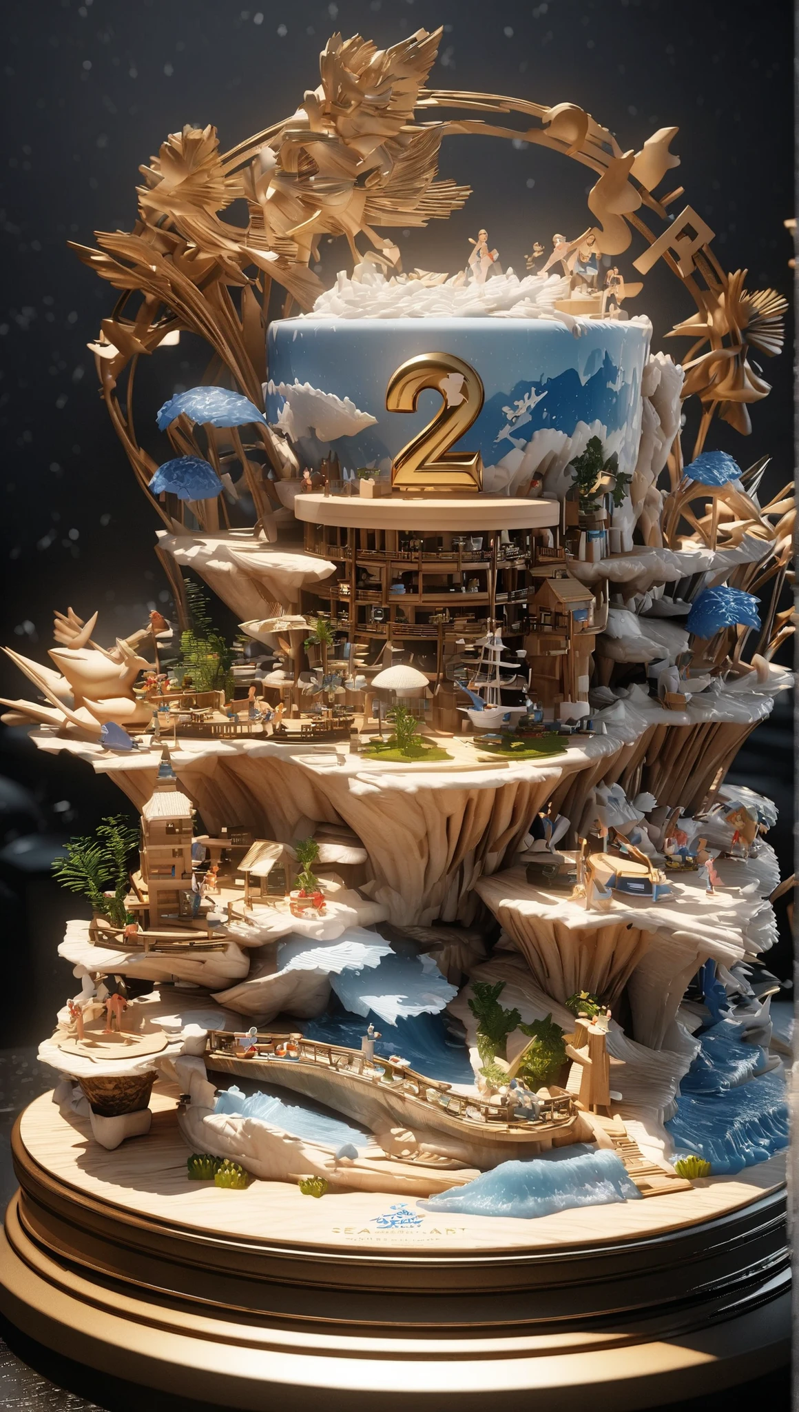 (masterpiece:1.2), ( top quality:1.2), super high resolution, logo celebrating the 2nd anniversary of SeaArt AI, logo only , "sea art 2nd anniversary", 3D Style, 3D Figures, 3d rendering,  OC rendering, 8k