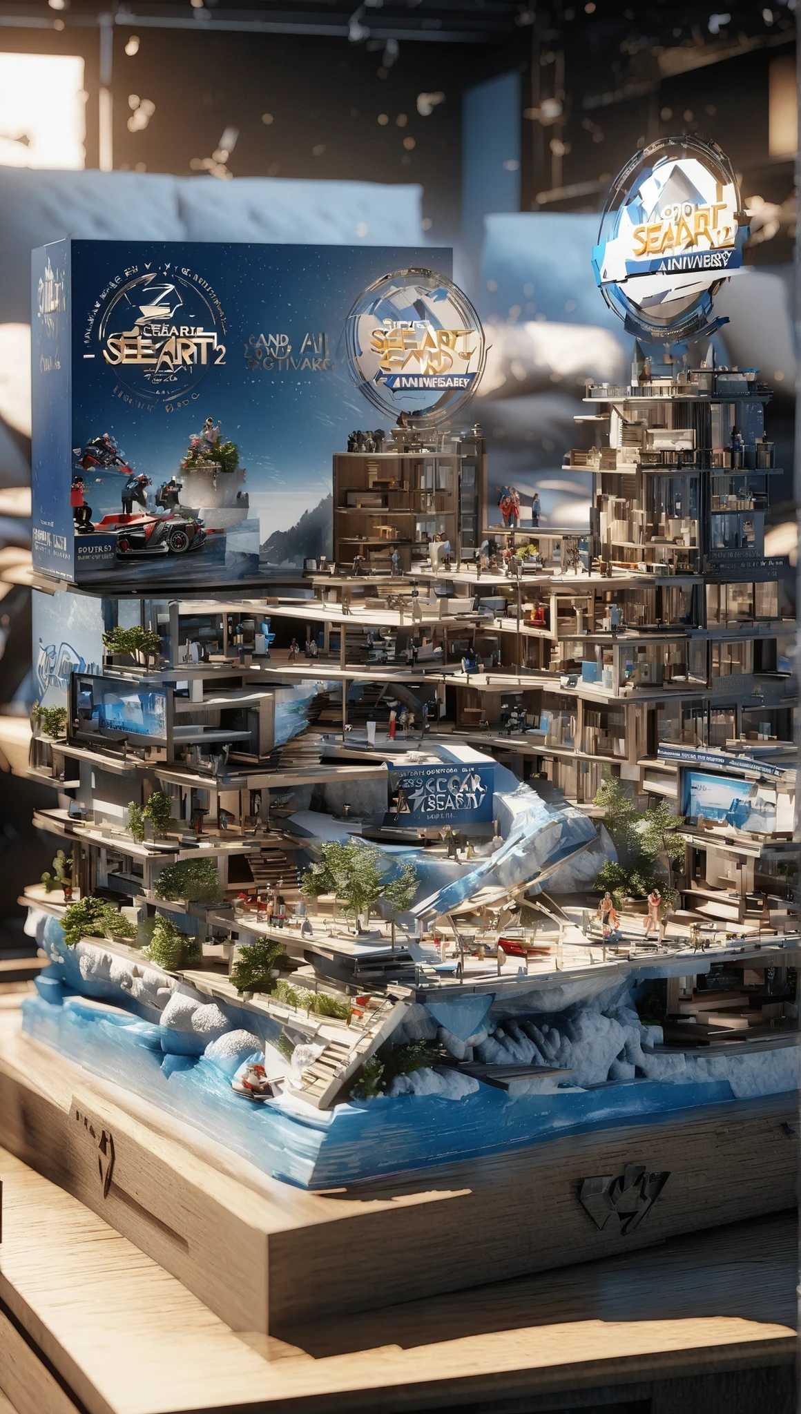 (masterpiece:1.2), ( top quality:1.2), super high resolution, logo celebrating the 2nd anniversary of SeaArt AI, logo only , "sea art 2nd anniversary", 3D Style, 3D Figures, 3d rendering,  OC rendering, 8k