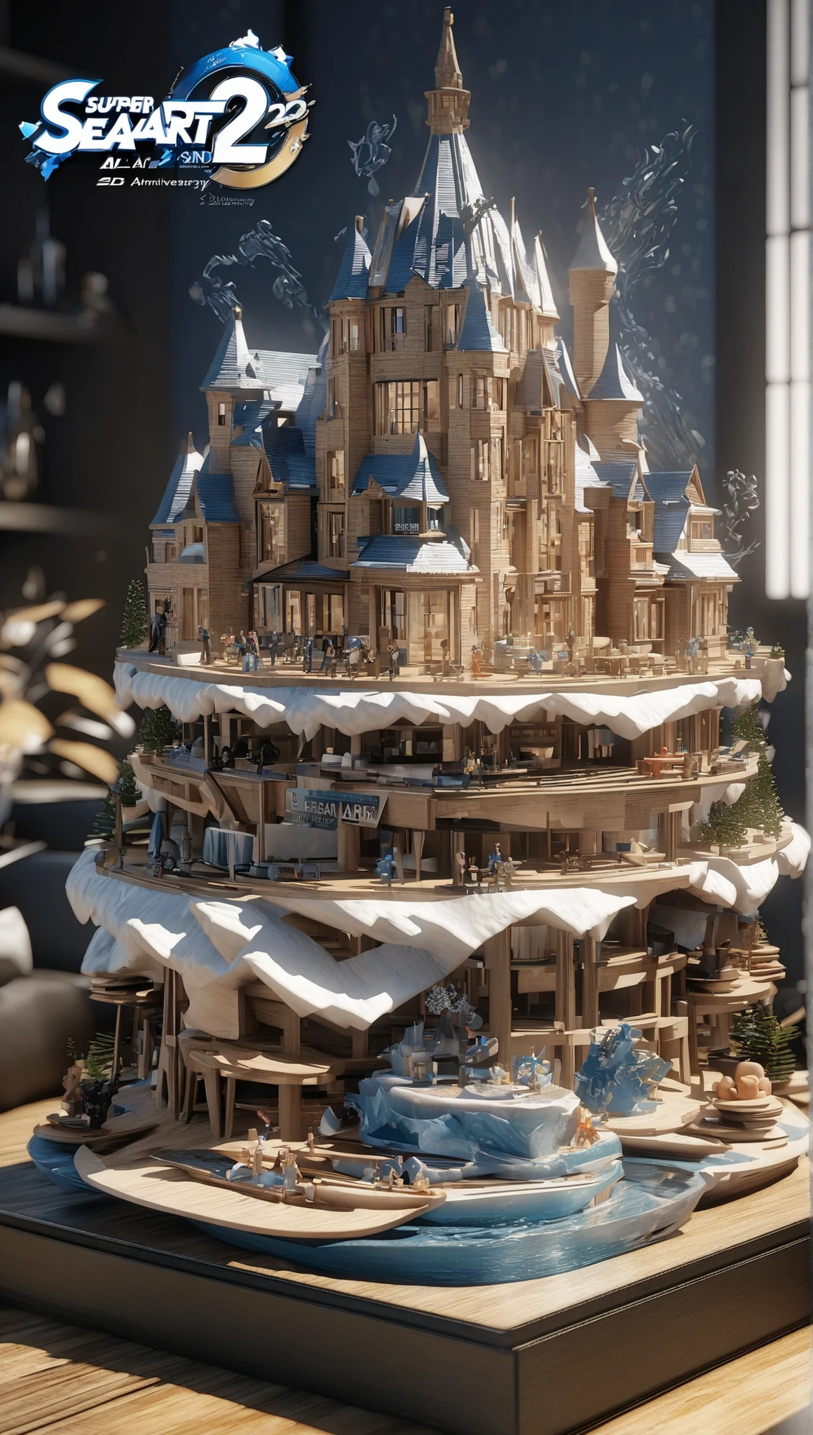 (masterpiece:1.2), ( top quality:1.2), super high resolution, logo celebrating the 2nd anniversary of SeaArt AI, logo only , "sea art 2nd anniversary", 3D Style, 3D Figures, 3d rendering,  OC rendering, 8k